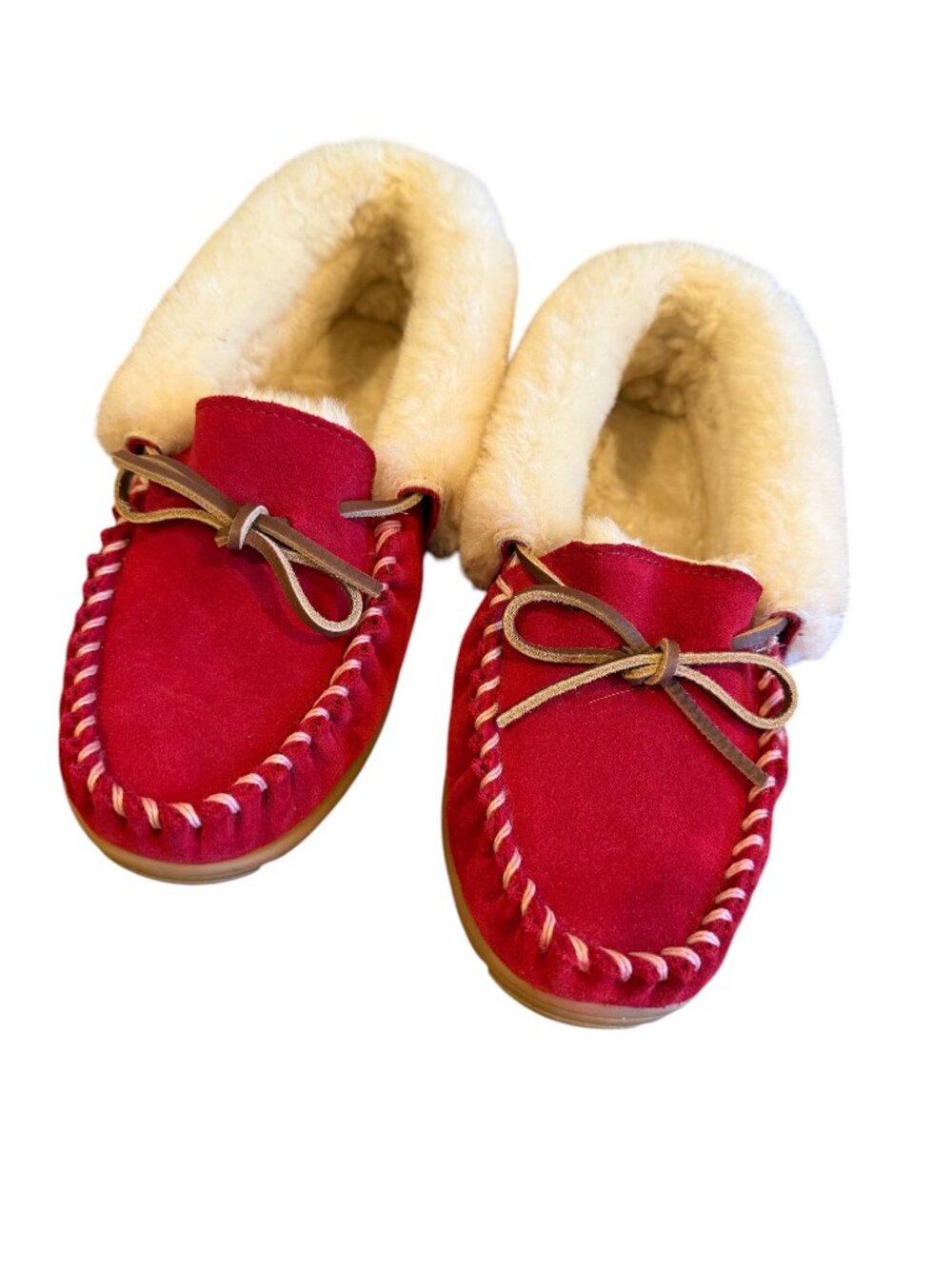 L.L.Bean Red Shearling Suede Moccasins Approx Women’s 9 / Men’s 8